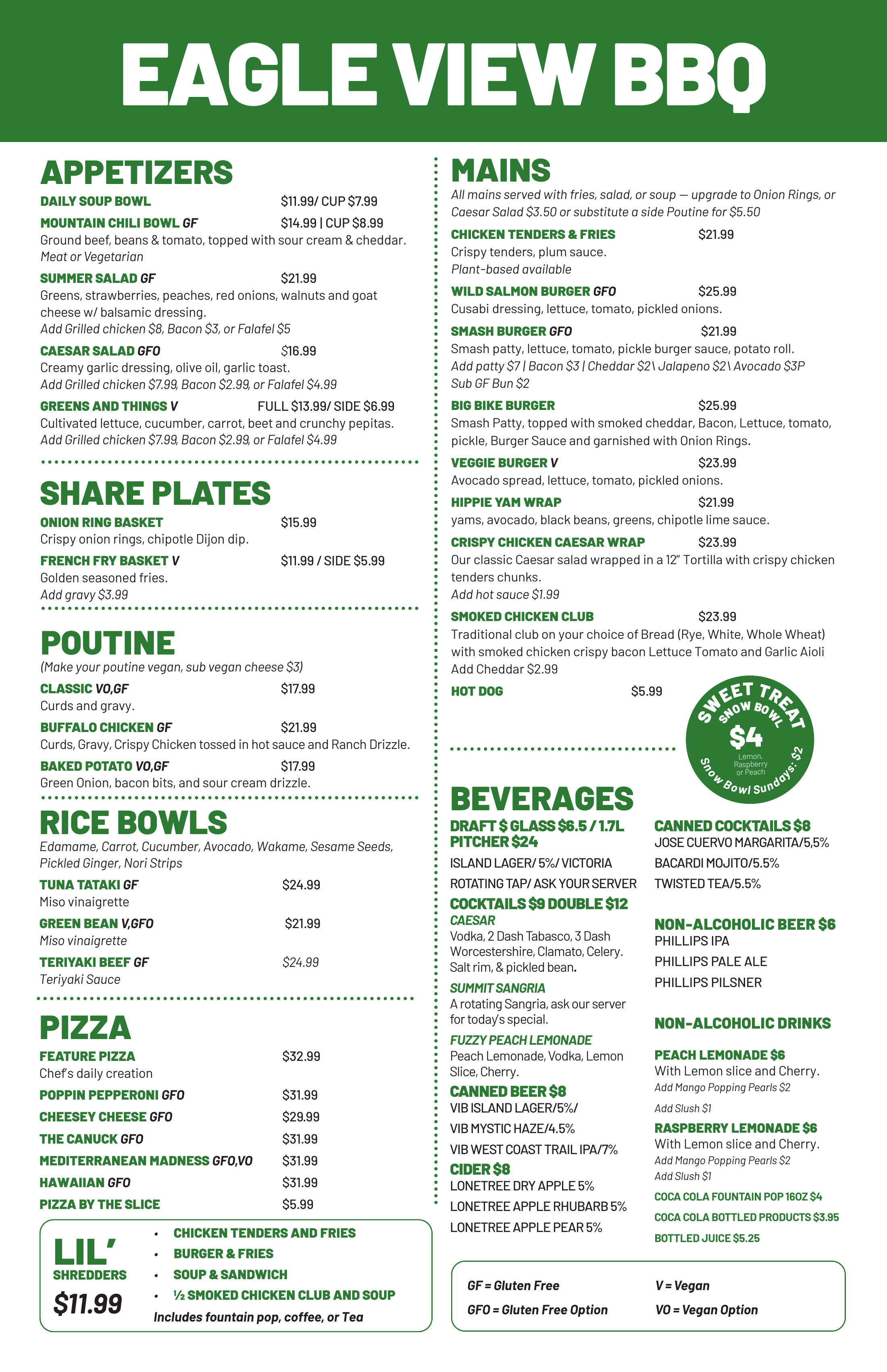 Eagle View BBQ Summer Menu