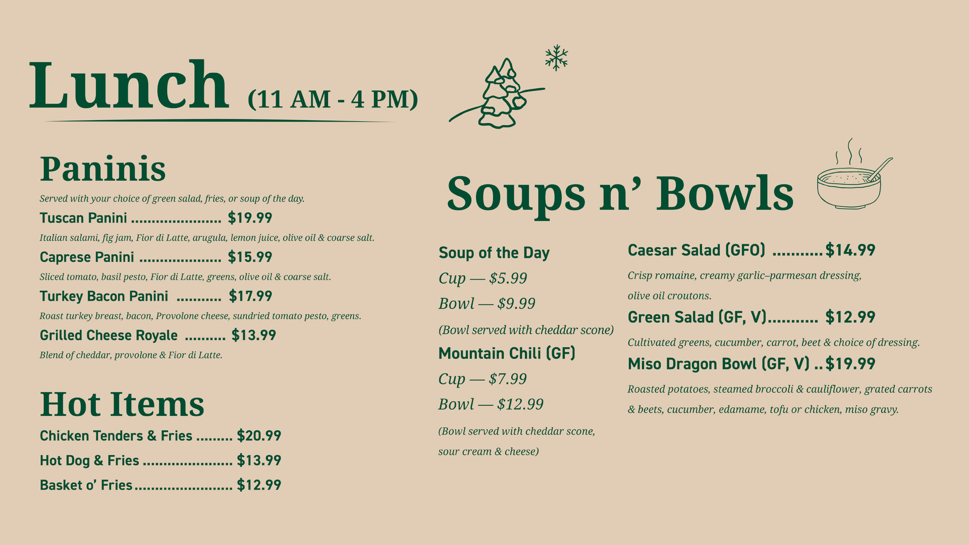 Raven Cafe menu