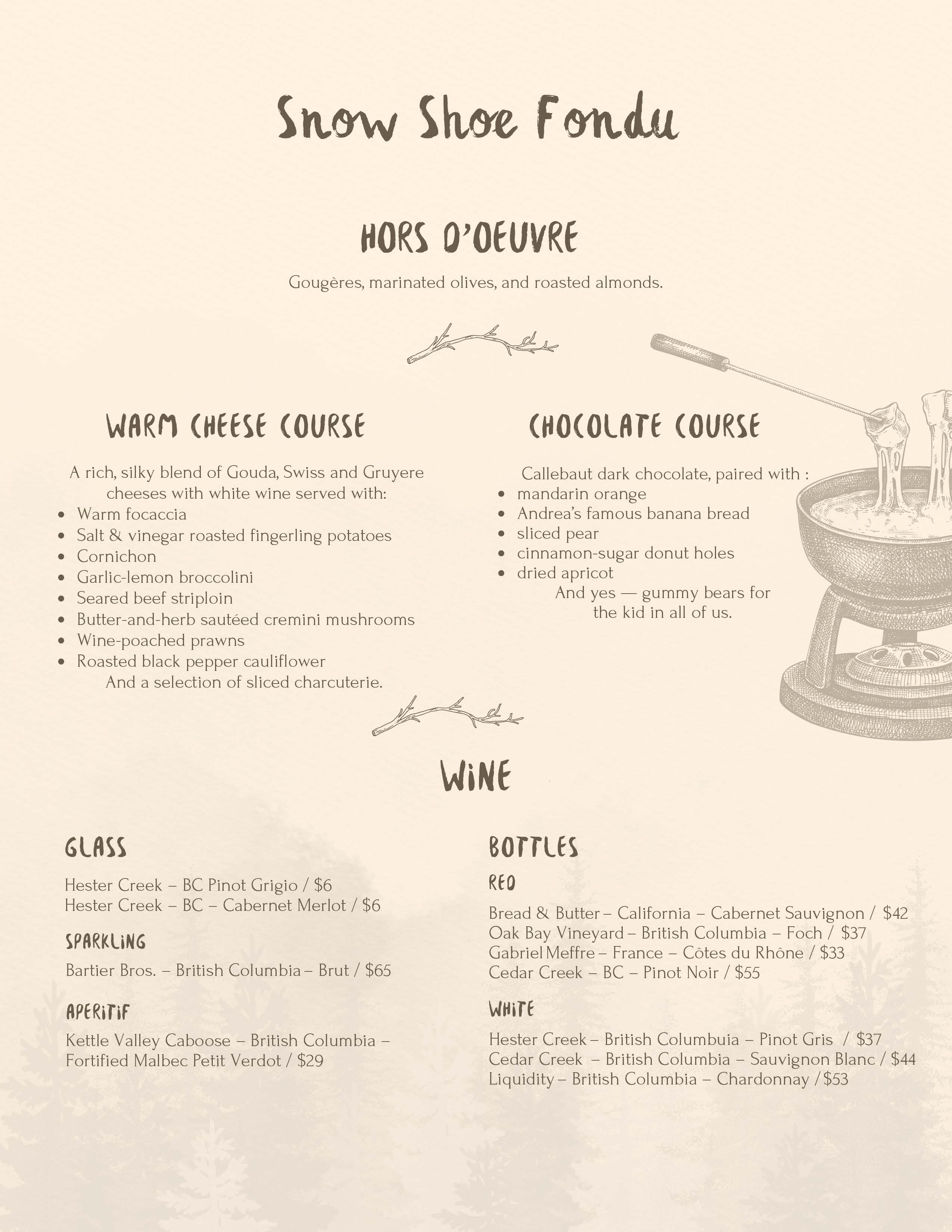 Raven Lodge fondue menu