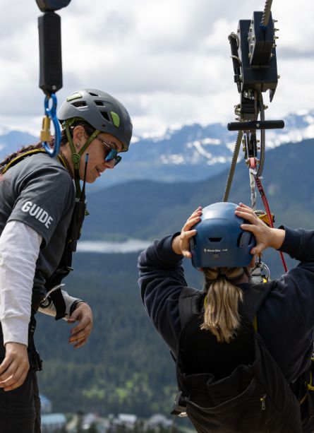 A guest gearing up for the Eagle's Flight zipline tour