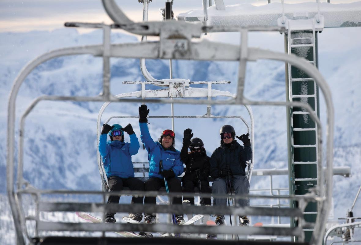 Alpine skier on the slopes at Mount Washington