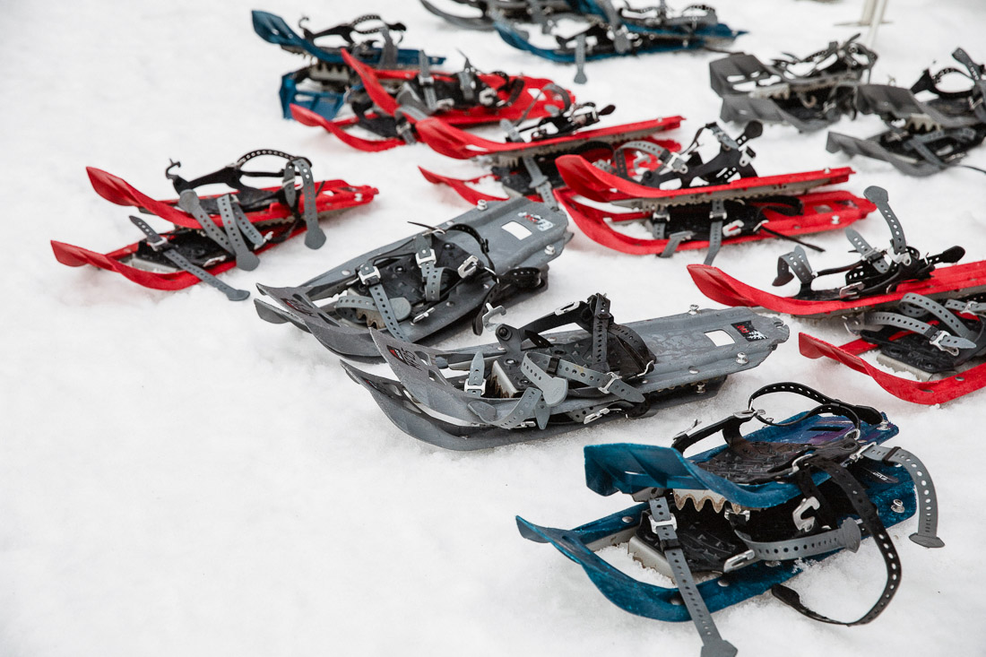 Snowshoers on a groomed trail at Mount Washington